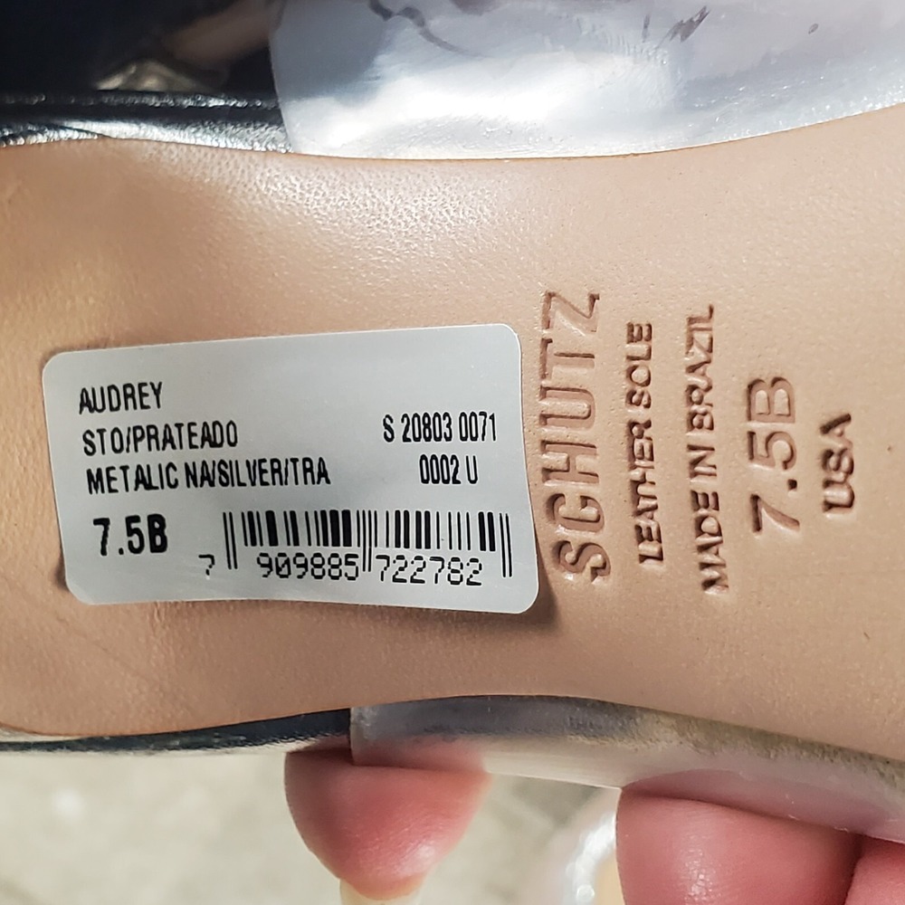 Schutz Audrey Womens Pumps Sz 7.5 B Silver Cristal Leather Slingback High Heels - Picture 5 of 13
